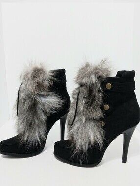 Chinese Laundry Fox Fur & Suede Ankle Boots, NEW, Size 7